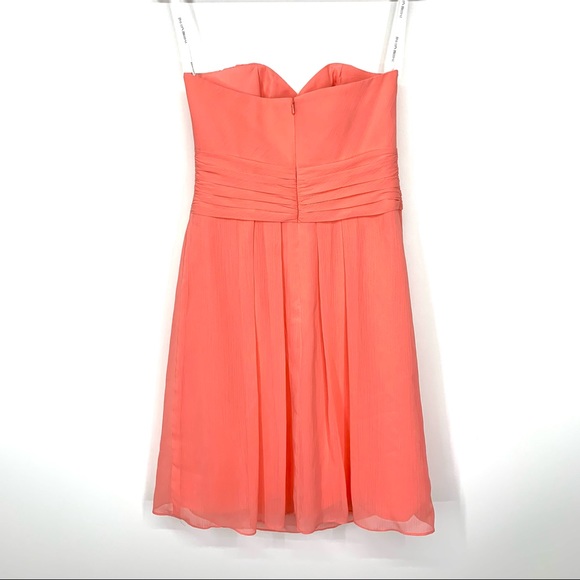 David’s Bridal Crinkle Chiffon Coral Dress Sweetheart Neck Bridesmaid Nwt Size 4 - Picture 2 of 16